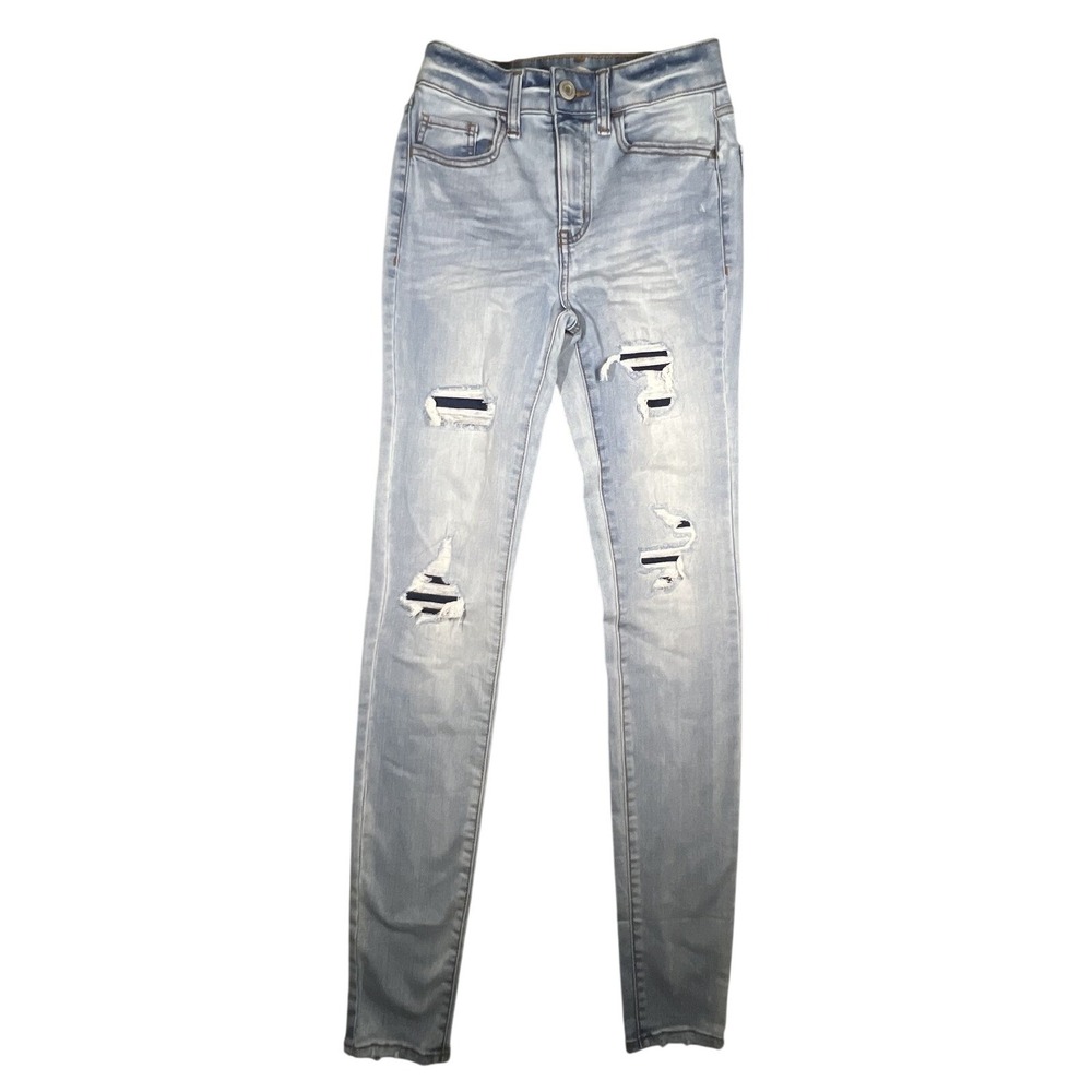 So! Women's Size 1L/25W High Rise Skinny Jeans Light Wash Distressed Ripped